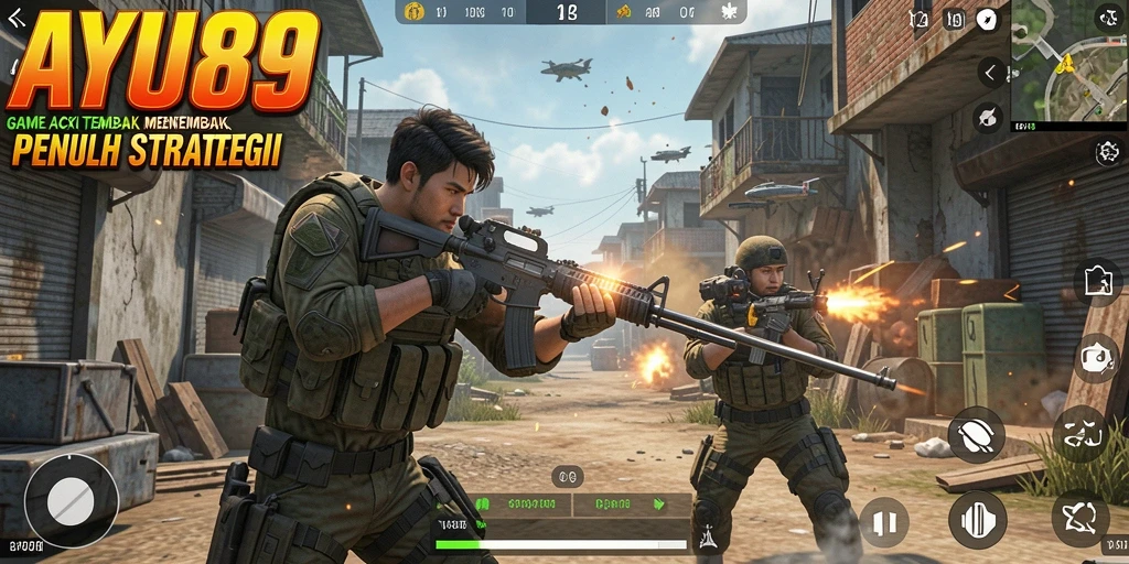 Tampilan gameplay AYU89 dengan karakter dan senjata yang mendebarkan.